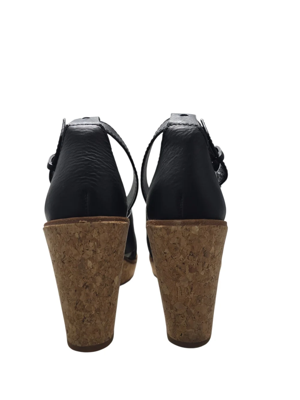 Dolce Vita Black Leather Ankle-Strap Cork Wedges Women's Urbane Sandal Size 8.5